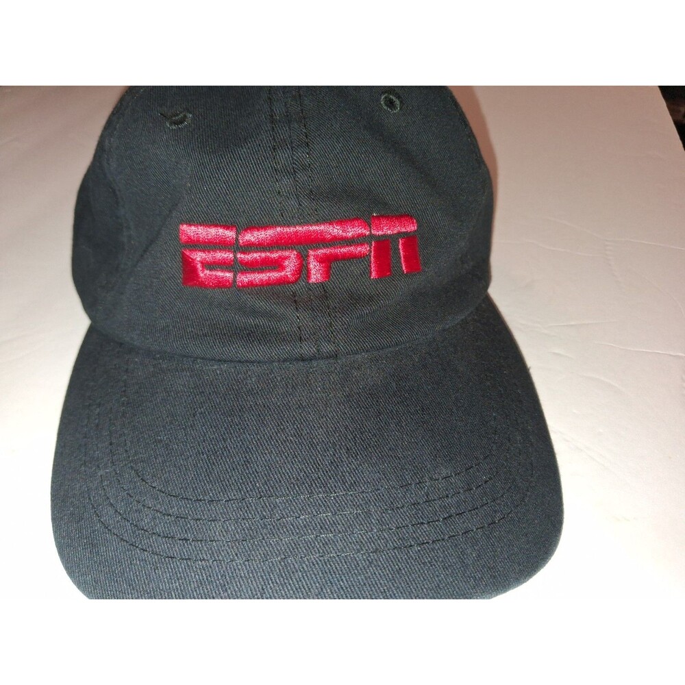 Y2K ESPN Hat Black Red Embroidered Logo Strapback SportsCenter Dad CapAnd...